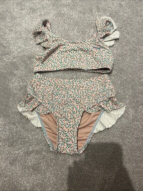 Tiny cottons kids Floral Pink & Green Ruffle Bikini Set